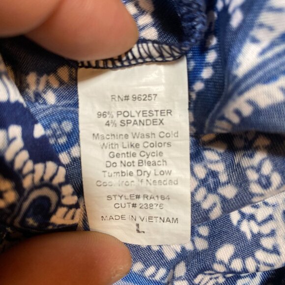 Blue Paisley V-Neck Tunic With 3/4 Sleeves PerSeption Concept Button Womens L - Picture 3 of 11